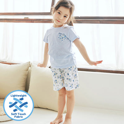 Blue Blooming Flower Short Sleeves Set 2407MK14